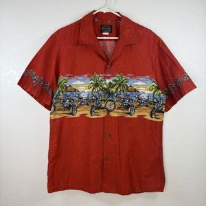 Hawaiian Reserve Collection Hawaii Aloha Shirt LARGE Red Island Motorcycle Bike
